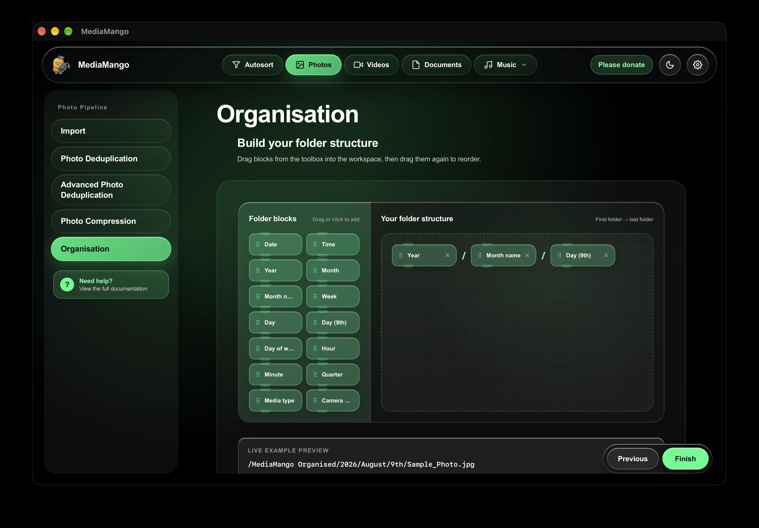 MediaMango home screen, dark theme